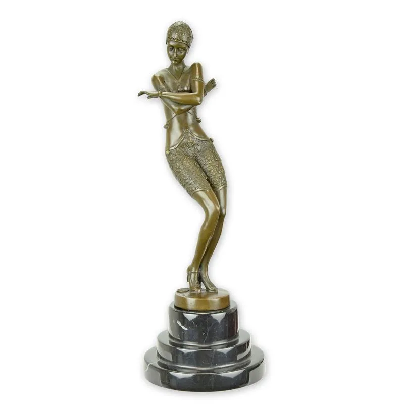 Art deco bronzen beeld verlegen danseres op marmer 37,6 cm - BJ-27