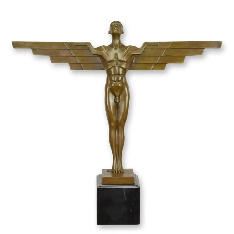 Bronzen art deco beeld Icarus met vleugels op marmer 43,7 cm - BJ-85