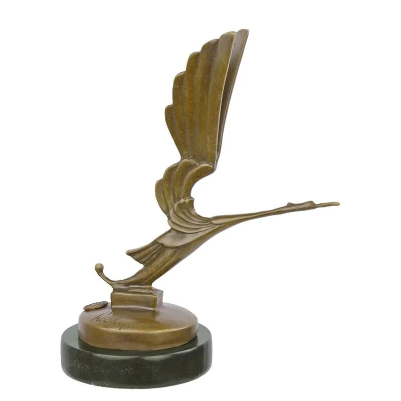 Bronzen art deco ooievaar als automascotte op marmer 20,2 cm - BJ-66
