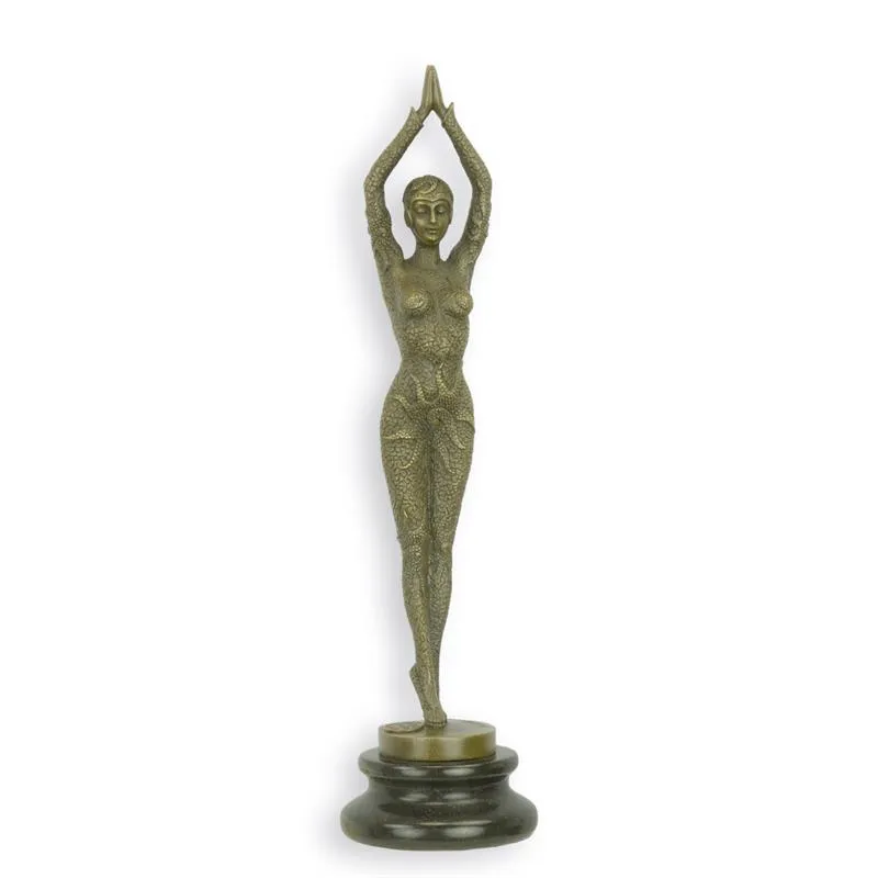Bronzen art-decobeeld danseres Starfish op marmer 29 cm - DC-28