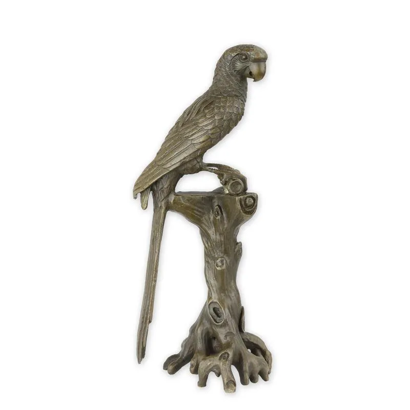 Bronzen beeld ara papegaai op boomstronk 18 cm - UP-55