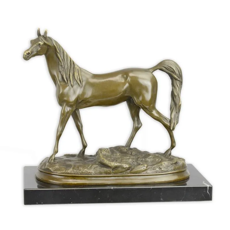 Bronzen beeld Arabisch paard Ibrahim op marmeren voet 21 cm - XT-64