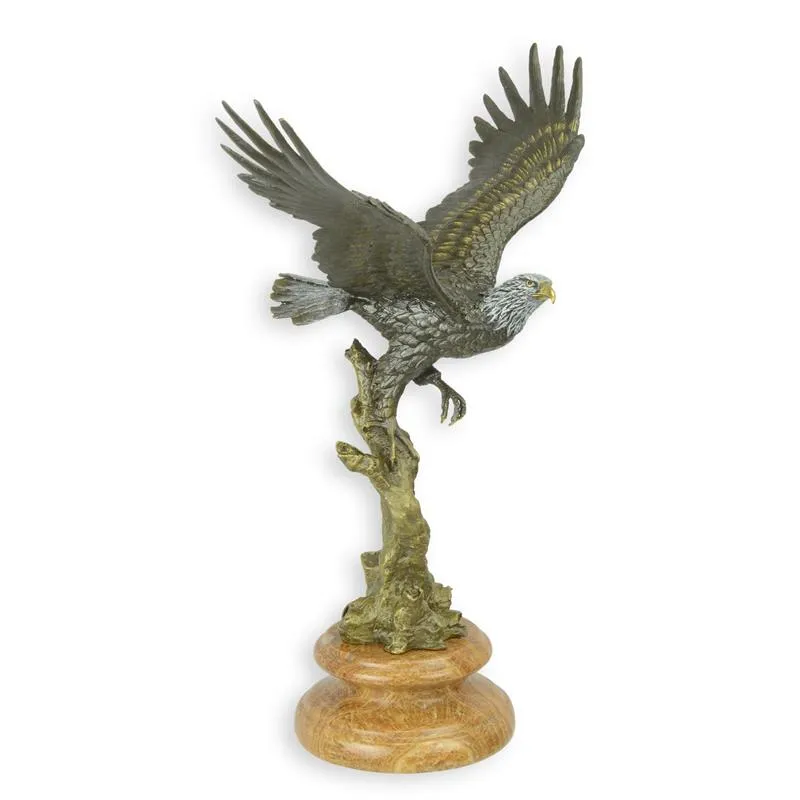 Bronzen beeld arend in vlucht op boomstam 33 cm - BX-13