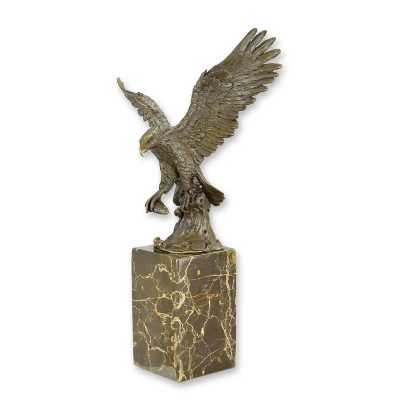 Bronzen beeld arend met vis op marmeren sokkel 35 cm - KF-59