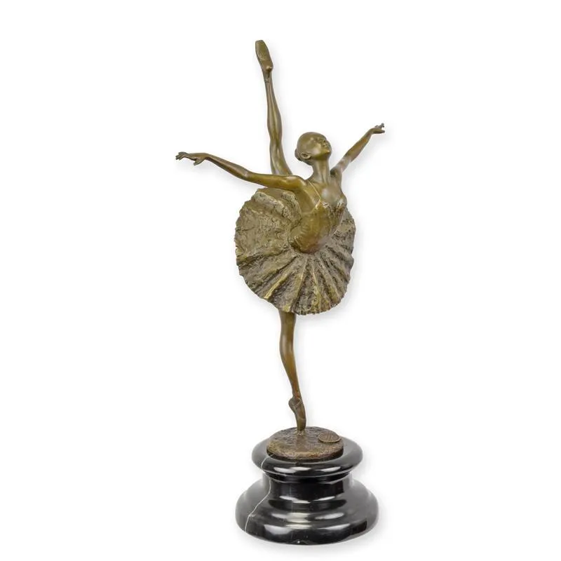 Bronzen beeld ballerina met tutu op marmeren sokkel 33 cm - BX-58