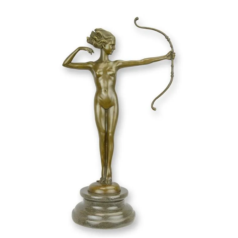 Bronzen beeld Diana de jageres met boog op marmer 30,9 cm - BJ-47