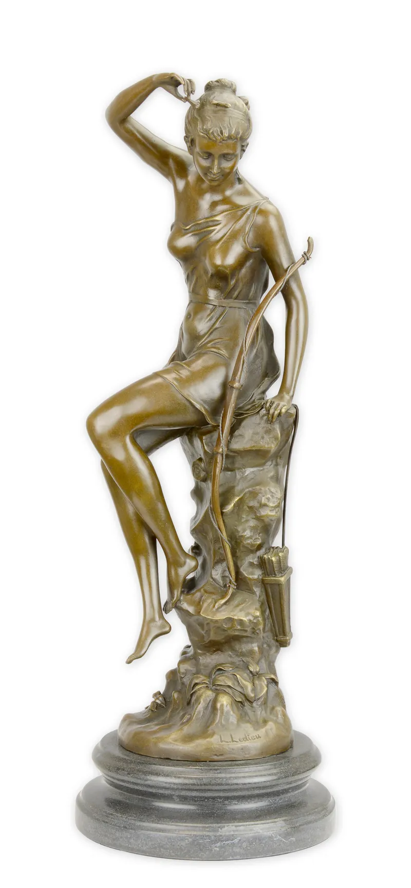 Bronzen beeld Diana de jageres met boog op marmer 44,8 cm - BX-24