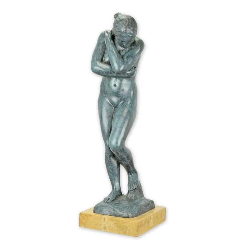 Bronzen beeld Eva met groenblauwe patina op sokkel 47 cm - UP-23