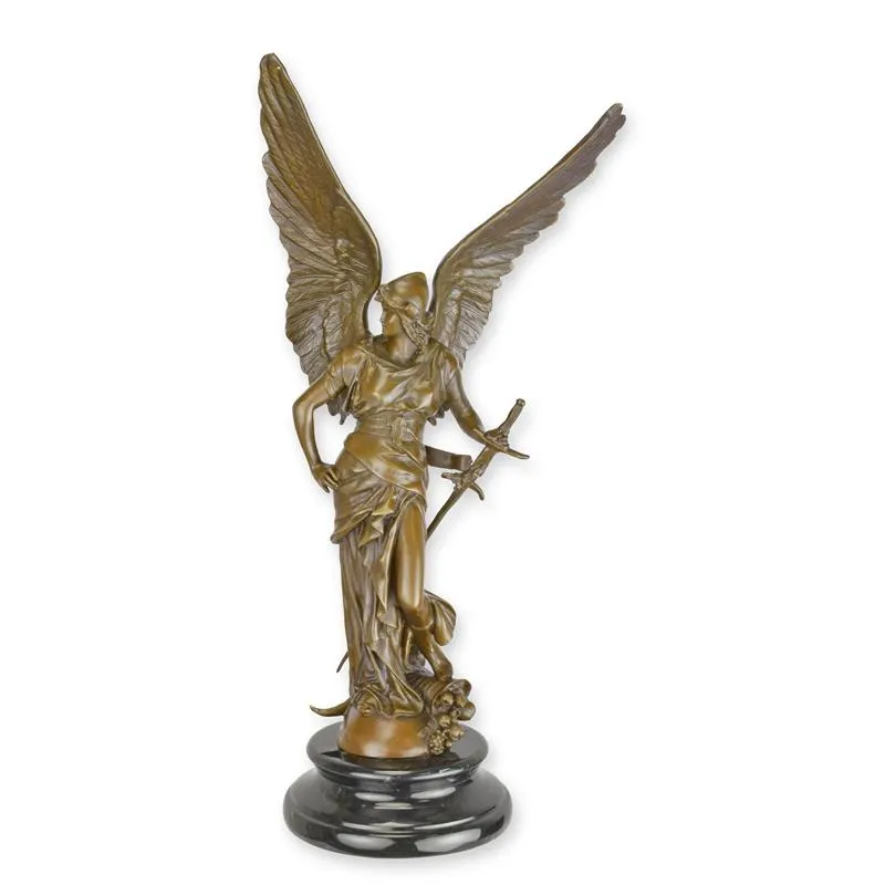 Bronzen beeld gevleugelde vrouw met zwaard Peace in Arms 39 cm - BX-75