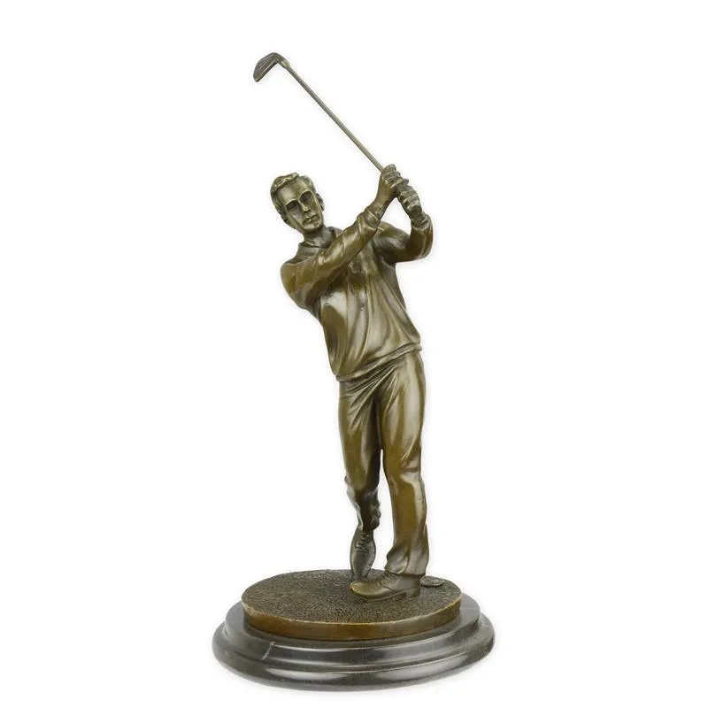 Bronzen beeld golfer in swing op marmeren voet 32,5 cm - BR-164