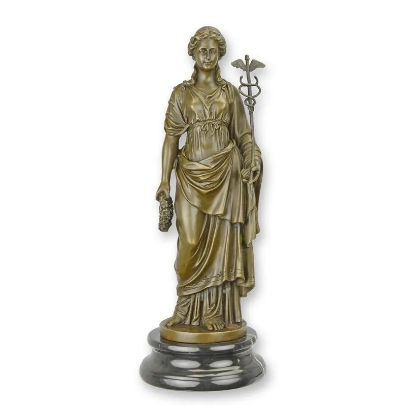 Bronzen beeld Griekse godin Athena met staf en krans 33,6 cm - BX-21