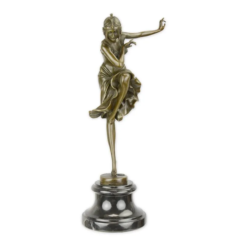 Bronzen beeld Hindoedanseres op één been op marmeren sokkel 39 cm - DSDC-10