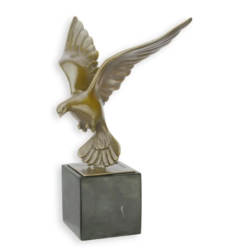 Bronzen beeld vliegende duif op marmeren sokkel 27,8 cm - BJ-60