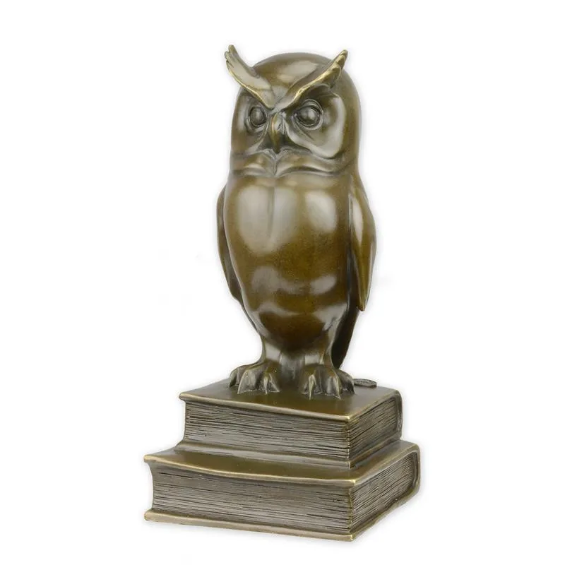 Bronzen beeld wijze uil op stapel boeken 22,2 cm - DSSL-57