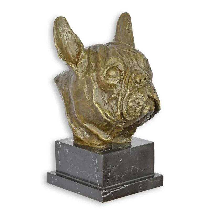Bronzen buste Franse bulldog op marmeren sokkel 26,5 cm - BX-97