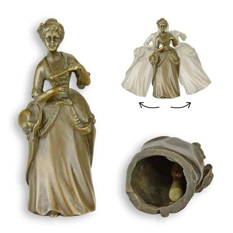 Bronzen tafelbel dame in historische japon 10,6 cm - JT-5