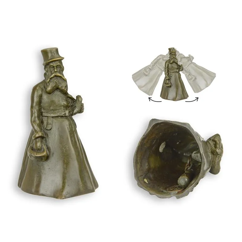 Bronzen tafelbel heer met hoge hoed 9,9 cm - JT-12