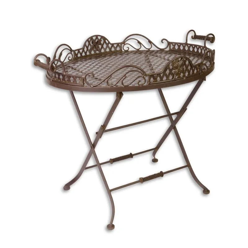 Bruine ijzeren butlertafel met ovaal dienblad 80 cm - RF-77