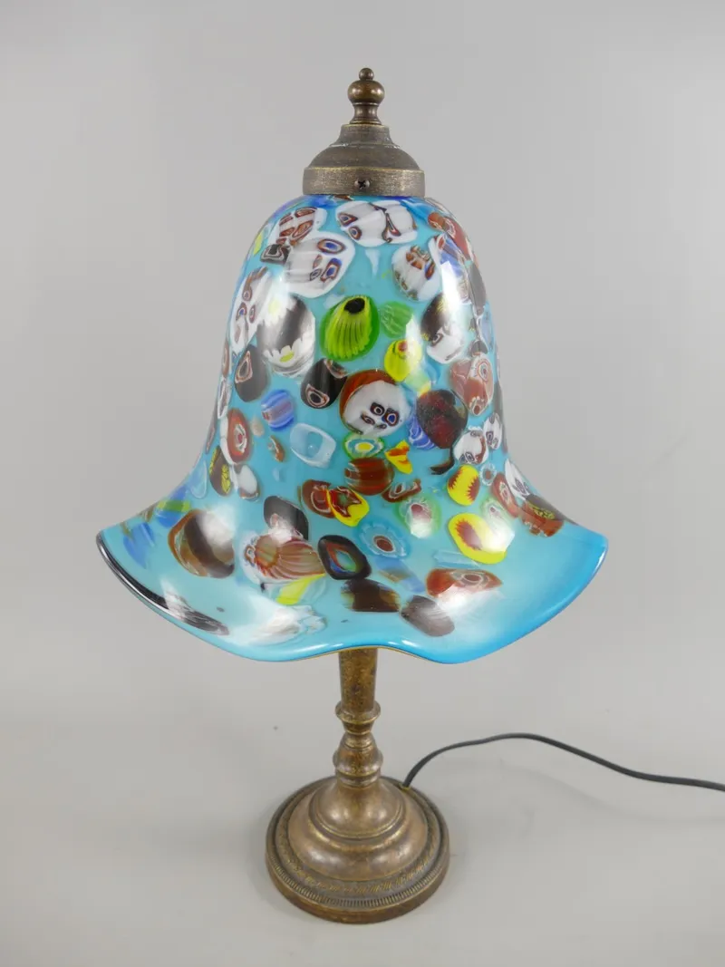 Tafellamp met lichtblauwe millefiori glazen klokkap 53 cm - 122.171K1