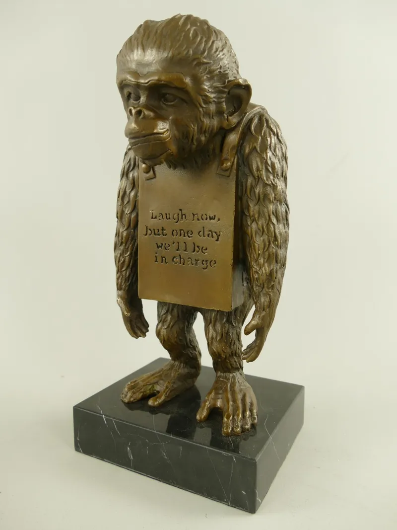 Bronzen beeld aap met bord naar Banksy 26 cm - 122.517