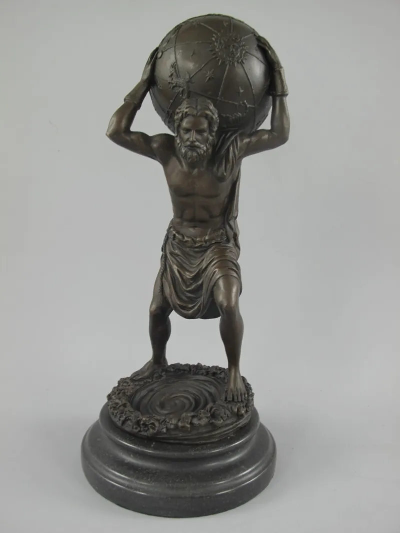 Bronzen beeld Atlas met hemelbol op marmeren sokkel 33 cm - 122.612