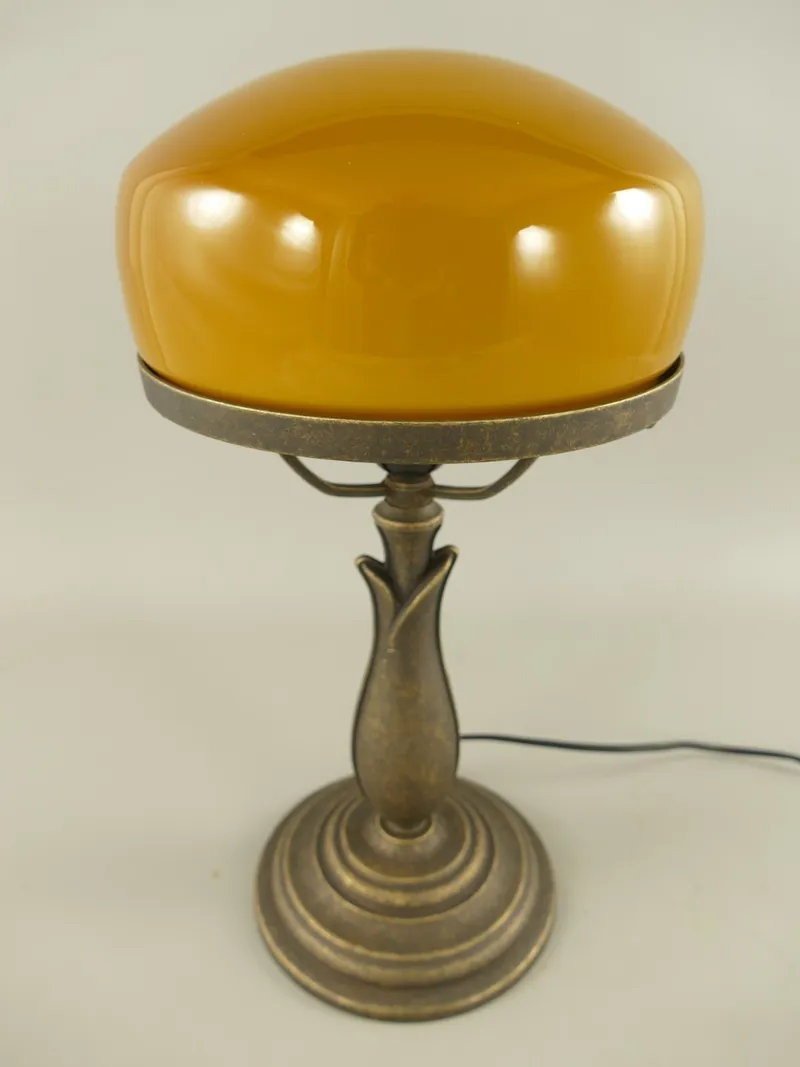 Paddenstoellamp messing gebruineerd met cognac glazen kap 38 cm - 162.004BCK