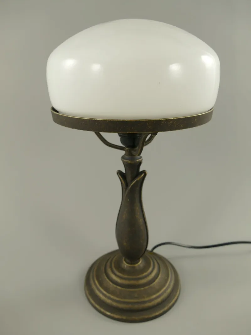 Paddenstoellamp messing gebruineerd met witte glazen kap 38 cm - 162.004BWK
