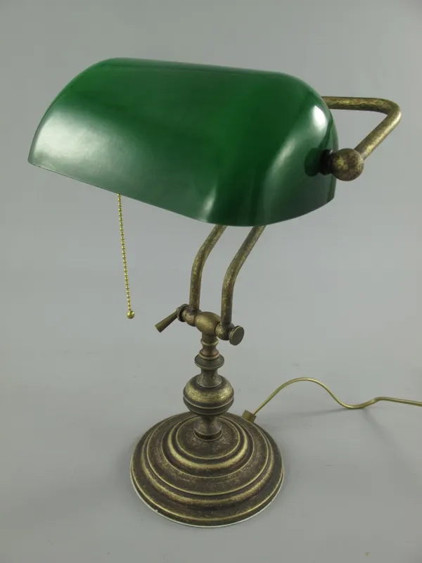 Bankierslamp gebruineerd messing met groene glazen kap en ronde voet 45 cm - 162.026B