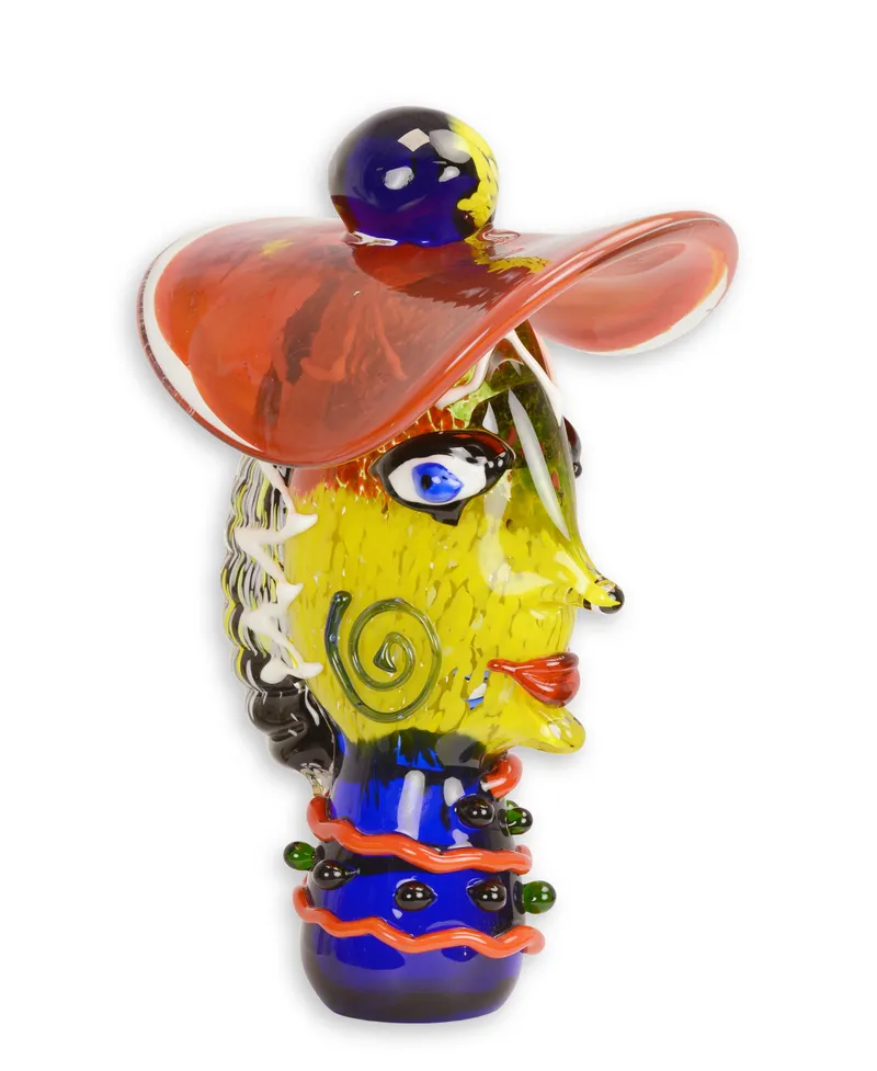 Glazen beeld vrouwenhoofd met hoed in Murano-stijl 36,3 cm - MG-144