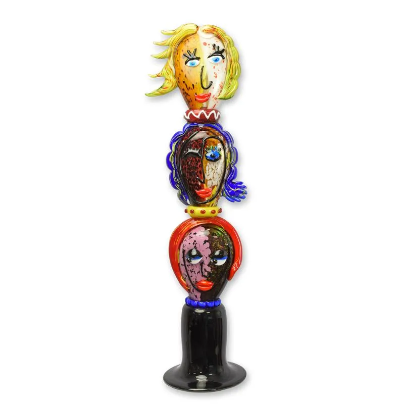 Glazen totem drie gezichten op zwarte voet Murano-stijl 96,5 cm - MG-202