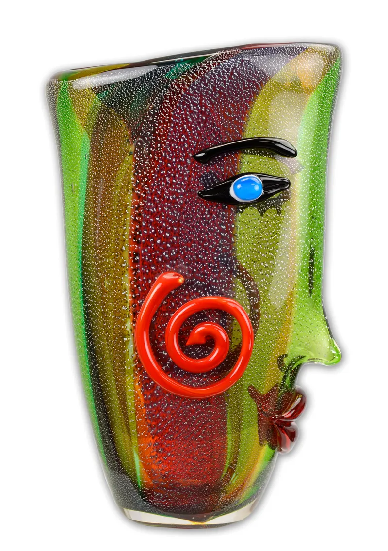 Glazen vaas met gezicht in Murano-stijl groen en rood 37,4 cm - MG-158