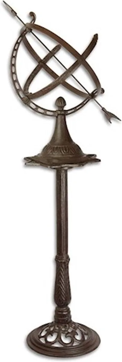 MadDeco gietijzeren zonnewijzer op standaard bruin half-open 120 cm - 8720812913290
