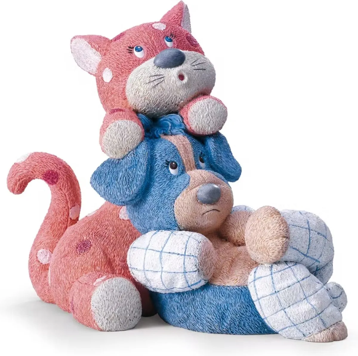 MadDeco Nadal moderne tijden hond en poes jongen meisje polyresin 20 cm - 8720574729382