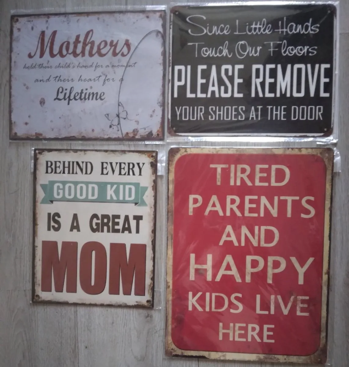 MadDeco Wandborden Set 4 Blikken Moeder Kind Tekst Humor 25x33 cm - 8720574726909