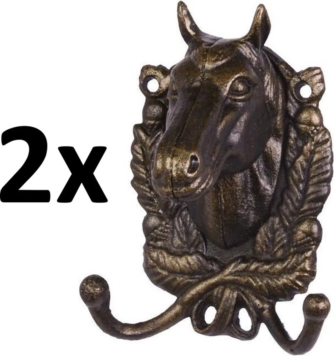 MadDeco wandhaken paardenhoofd gietijzer set van 2 stuks 15x11 cm - 8720143776991