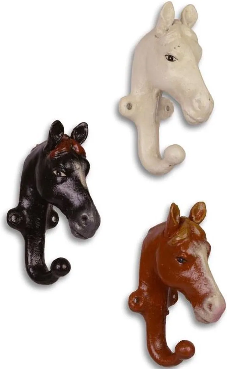 MadDeco wandhaken paardenhoofd gietijzer set van 3 kleuren - 8719831573431