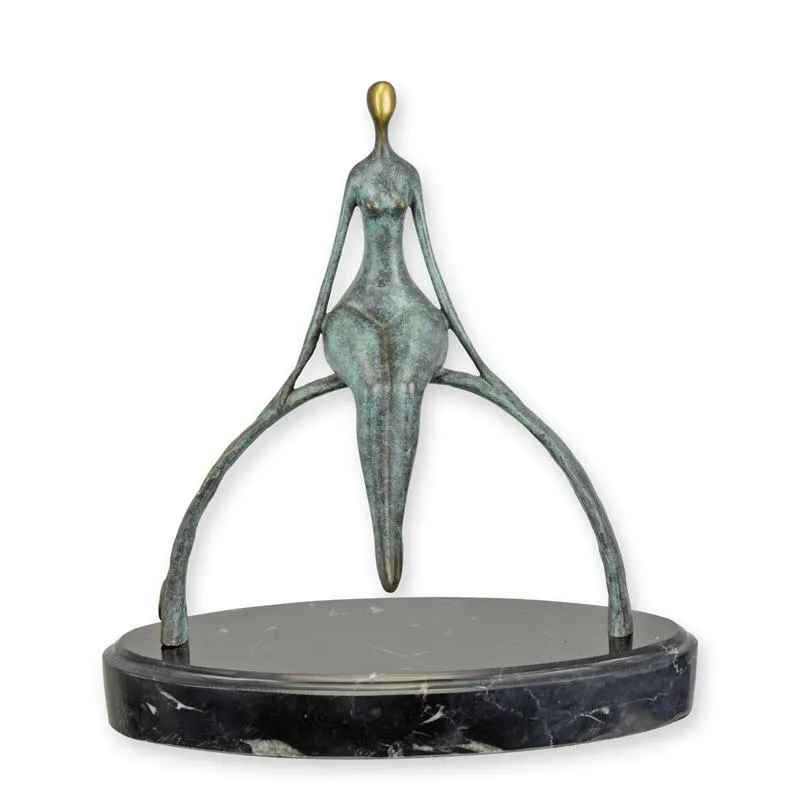 Modern bronzen beeld figuur zittend op boog op marmer 23 cm - BX-82