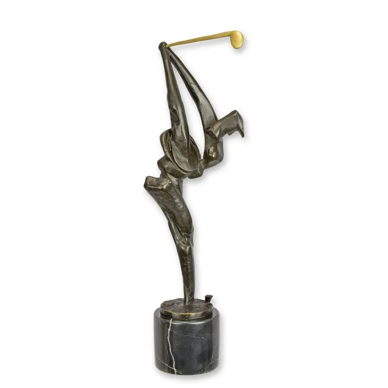 Modernistisch bronzen beeld golfer op marmeren sokkel 42,5 cm - BF-23