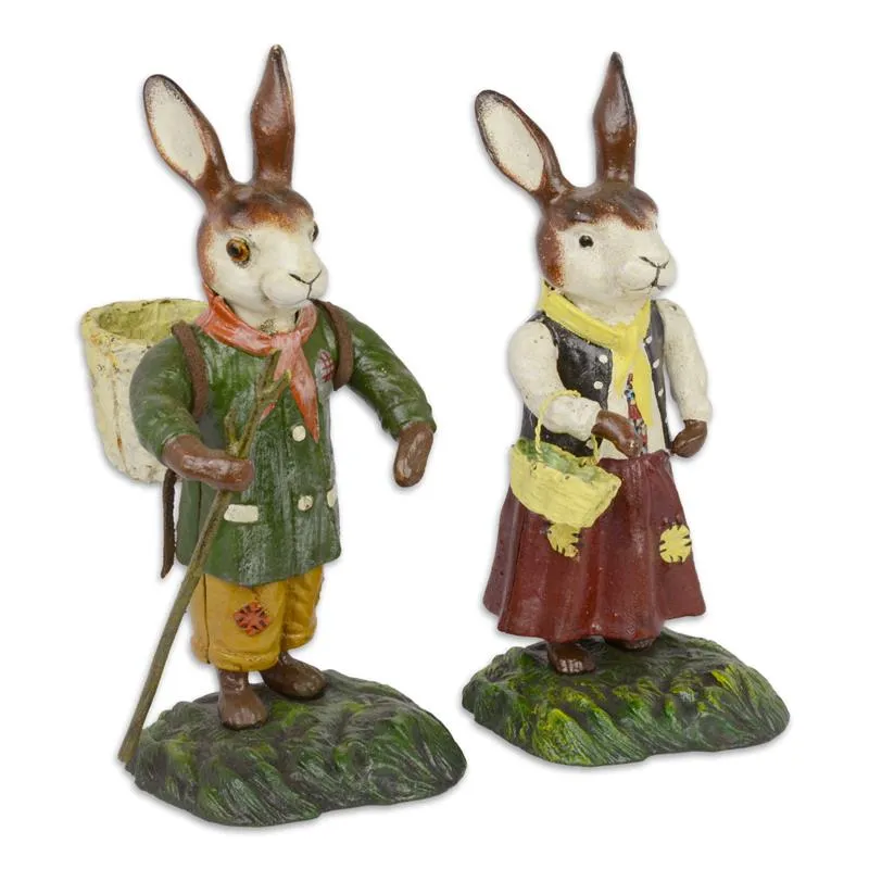 Set van 2 gietijzeren paashazen handbeschilderd 22,8 cm - DSHP-154