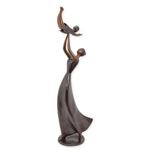 Moderne bronzen sculptuur van moeder met kind