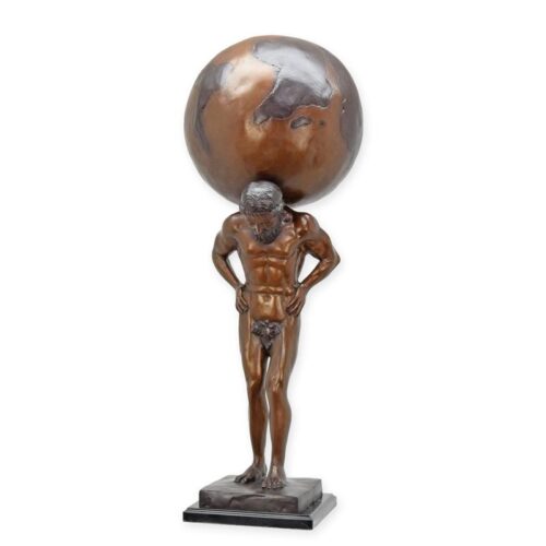 Bronzen beeld van Atlas met gedetailleerde afwerking