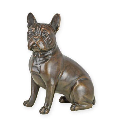 Bronzen beeld van zittende Franse bulldog met detailrijke afwerking