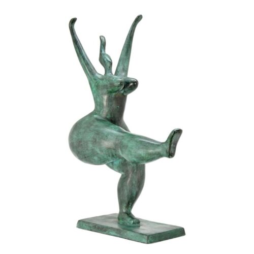 Moderne bronzen sculptuur van dansende vrouwelijke naaktfiguur