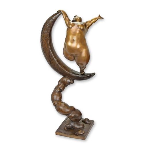 Moderne bronzen sculptuur van dansende maanfiguur