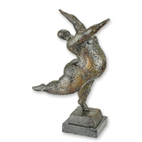 Moderne bronzen sculptuur van dansende vrouwelijke naakte figuur