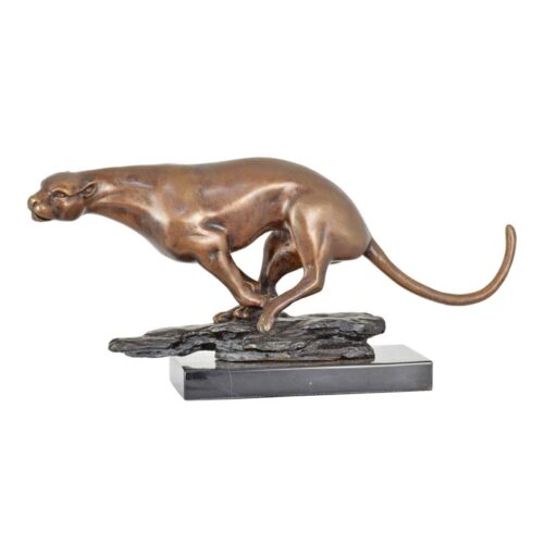 Bronzen beeld van een rennende jaguar met details