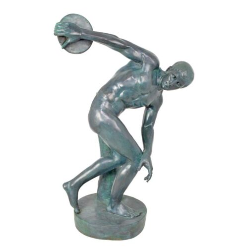 Bronzen sculptuur van de Discobolus met gedetailleerde afwerking