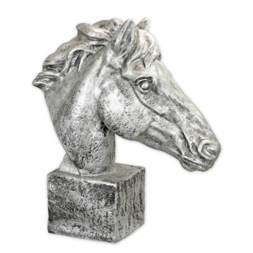 Horsesculptuur van hars met oude zilverafwerking - TE-753