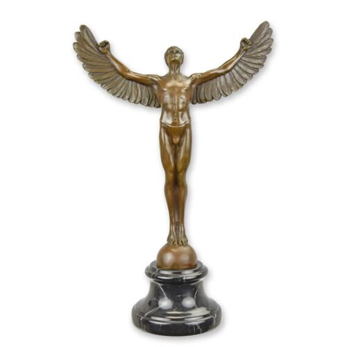 Bronzen beeld van Icarus met vleugels en details