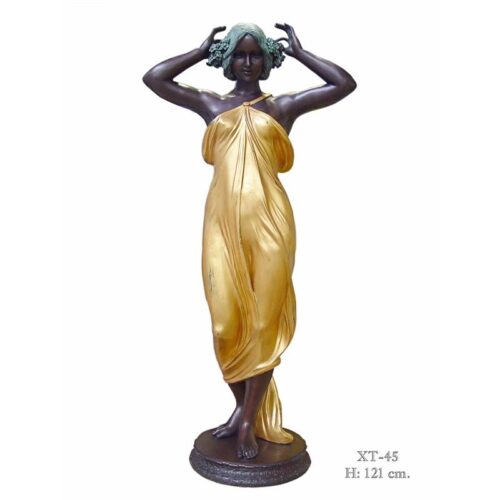 Elegante bronzen art nouveau sculptuur van een dame